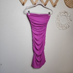 Susana Monaco Tube Ruched Strapless Midi Dress In Vivid Pink NWT Small